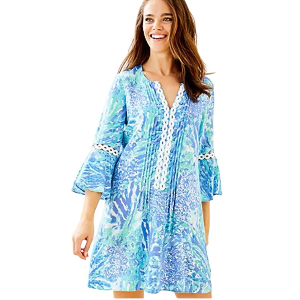 LILLY PULITZER Hollie Tunic Dress Hey Hey Soleil Bell Sleeves Size XXS - Picture 2 of 9